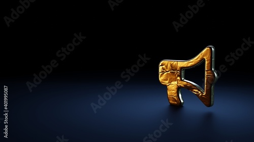 3d rendering symbol of bullhorn wrapped in gold foil on dark blue background