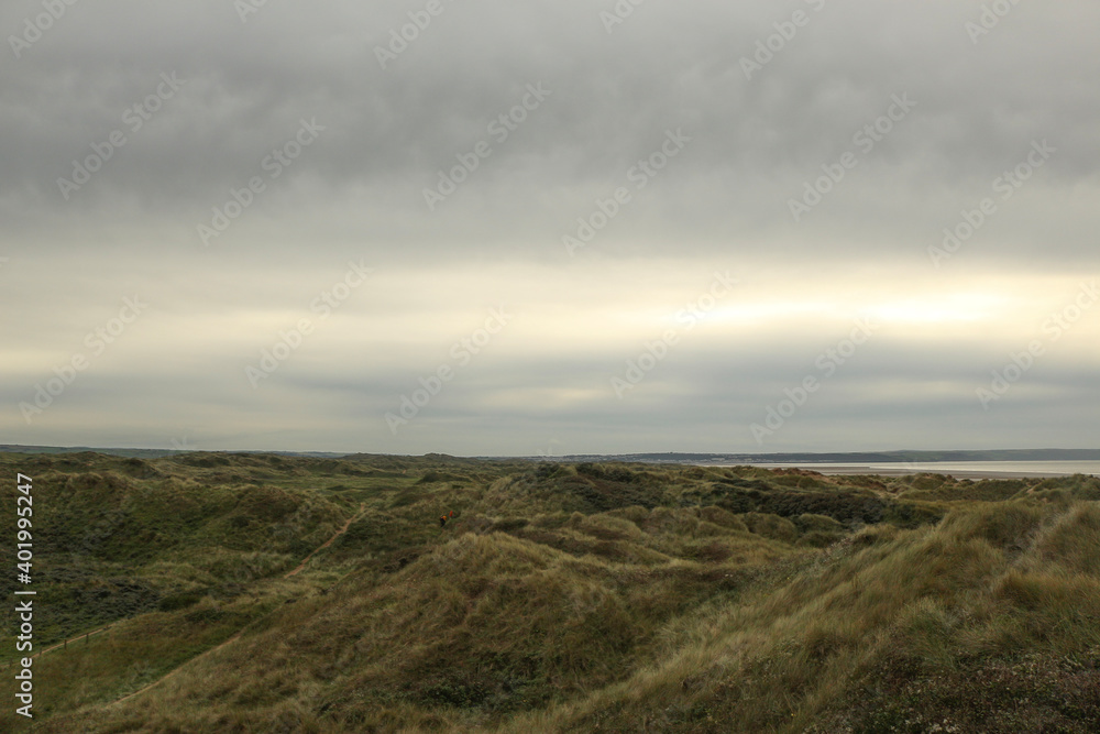 Panoramic view over the sand dunes of Saunton beach