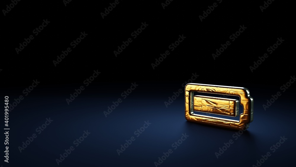 3d rendering horizontal symbol of battery full wrapped in gold foil on dark blue background 3d rendering horizontal symbol of battery full wrapped in gold foil on dark blue background