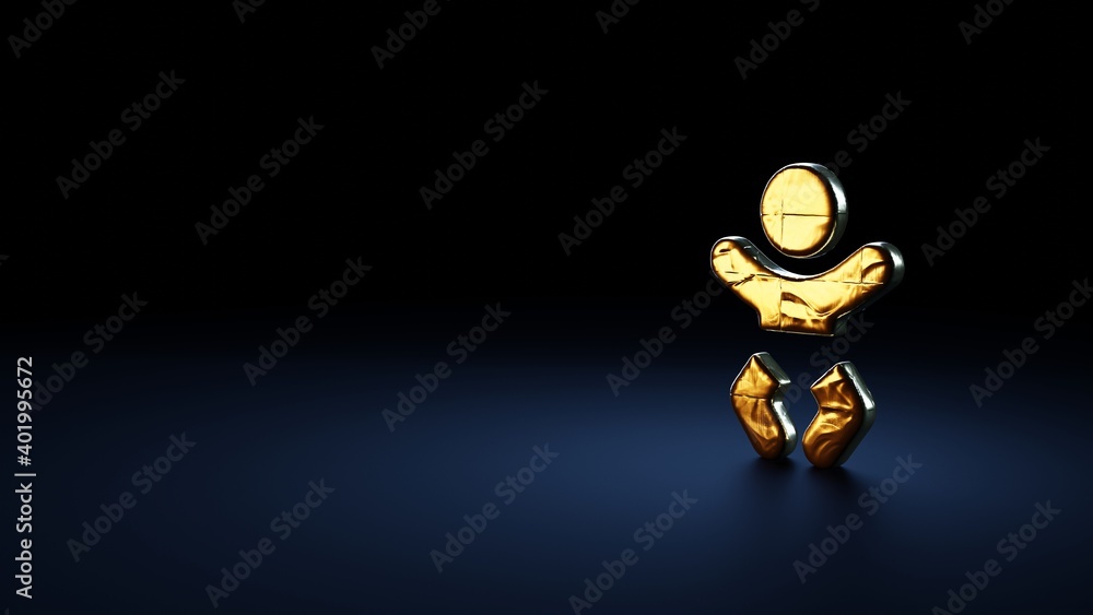 3d rendering symbol of baby wrapped in gold foil on dark blue background