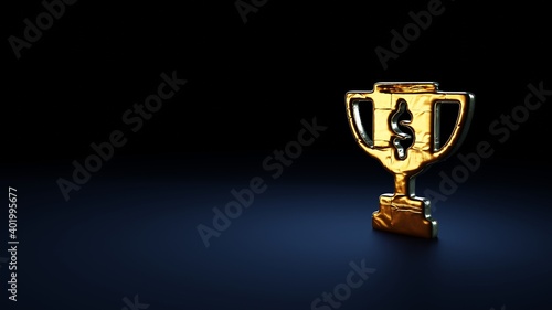 3d rendering symbol of cup award wrapped in gold foil on dark blue background