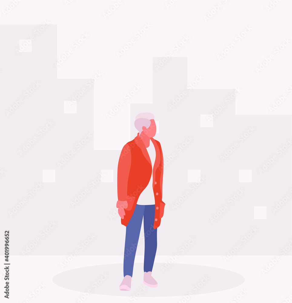 The girl walks around the city. Vector flat illustration. The girl walks around the city. Vector flat illustration.
