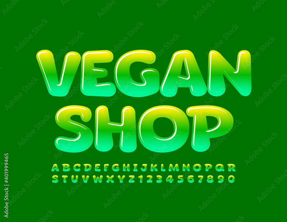 Vector modern logo Vegan Shop. Creative glossy Font. Gradient color Alphabet Letters and Numbers set
Vector modern logo Vegan Shop. Creative glossy Font. Gradient color Alphabet Letters and Numbers set