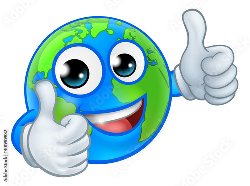 An earth globe world cartoon character mascot giving a thumbs up