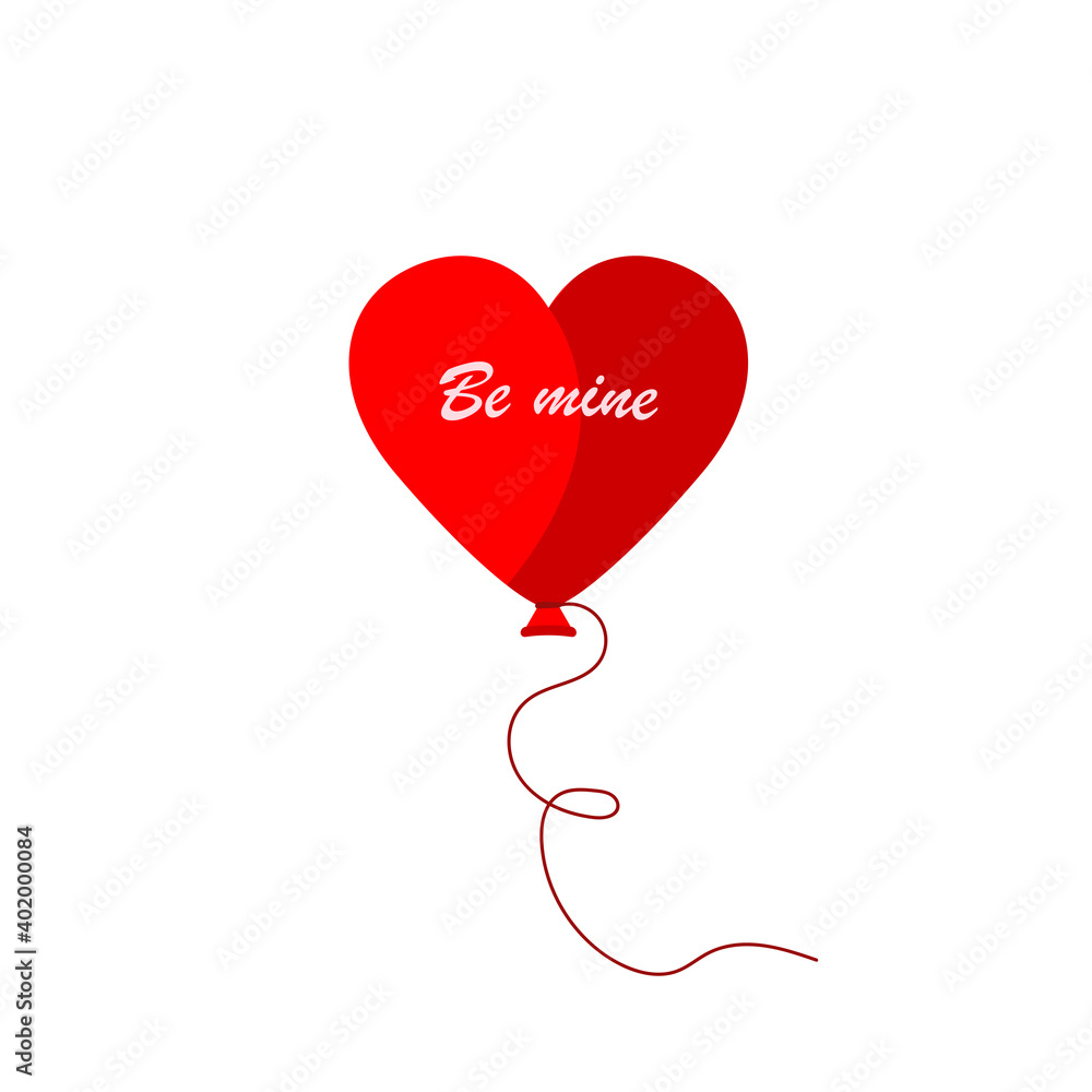 Balloon heart, be mine. Design element for Valentine's Day. Flat icon with a red ball Balloon heart, be mine. Design element for Valentine's Day. Flat icon with a red ball