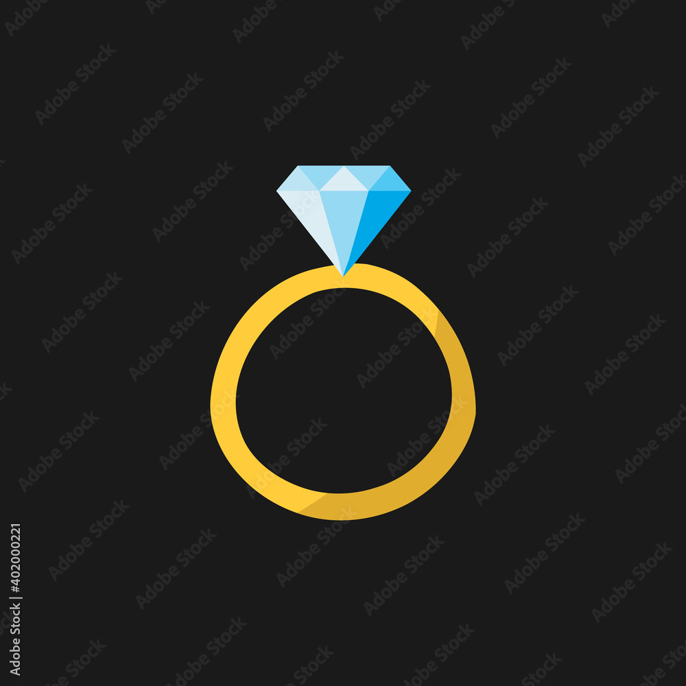 Diamond ring. Design element for Valentine's Day. Flat illustration with blue stone and gold ring Diamond ring. Design element for Valentine's Day. Flat illustration with blue stone and gold ring