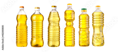 vegetable or sunflower oil in plastic bottle photo