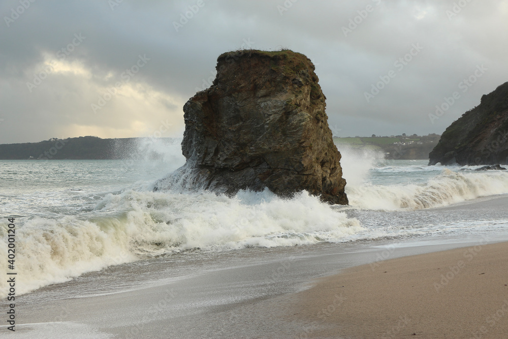 Pillar of rock pummeled by storm waves from the Atlantic