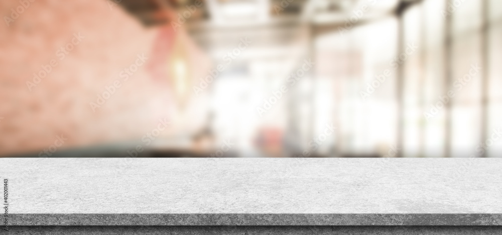 Empty white marble stone table top and blur interior cafe and restaurant. Empty white marble stone table top and blur interior cafe and restaurant.