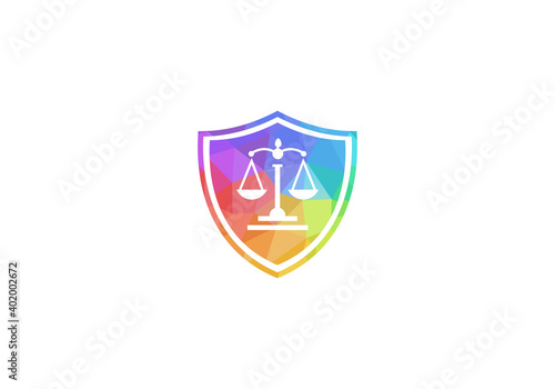 law balance sign logo design template. Law firm with shield concept 