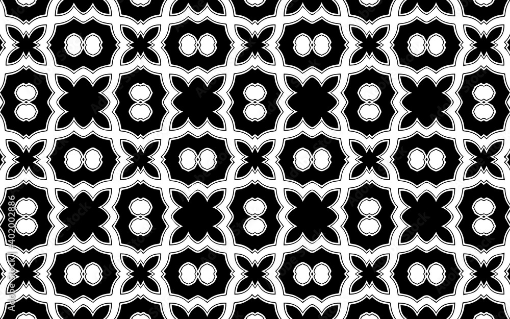 Geometric decorative art texture in ethnic oriental style. Vector graphics for design, website, coloring. Abstract black white template. 
