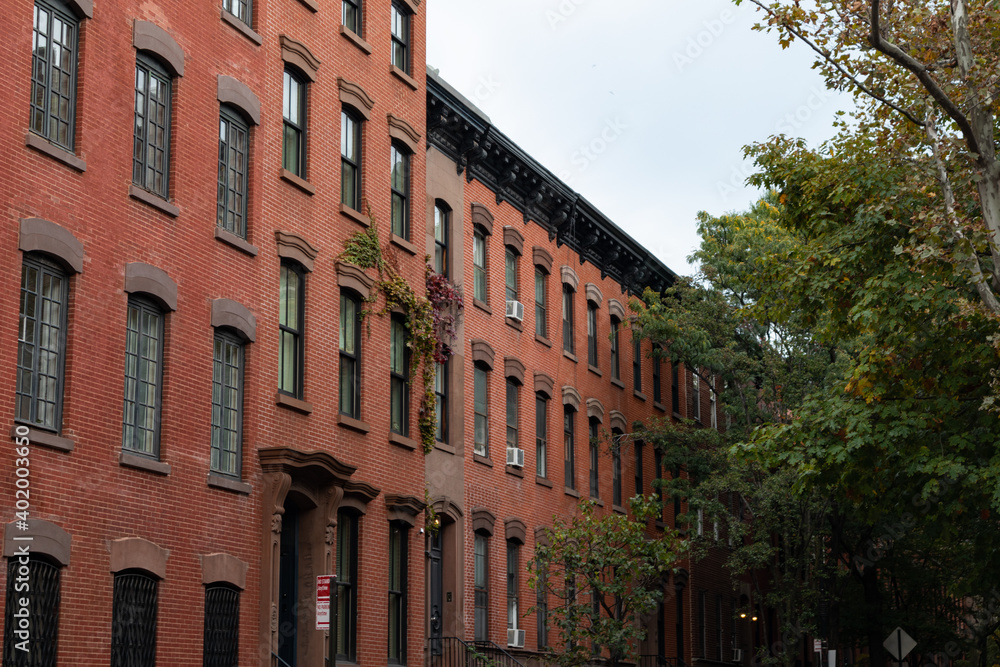 Fototapeta premium Row of Old Brick Residential Buildings in Greenwich Village of New York City