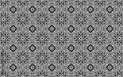 Geometric ethnic texture in trendy doodling style. Indian background from a pattern of intertwined lines for coloring book, wallpaper. Abstract black white template.