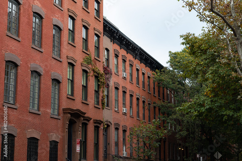 Row of Old Brick Residential Buildings in Greenwich Village of New York City
