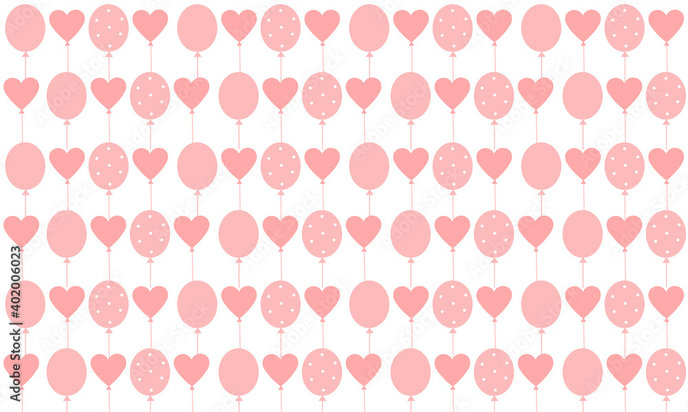 Beautiful pattern with pink balloons, Happy Valentine's day, cute design, art, decorative, love card, vector illustration Beautiful pattern with pink balloons, Happy Valentine's day, cute design, art, decorative, love card, vector illustration