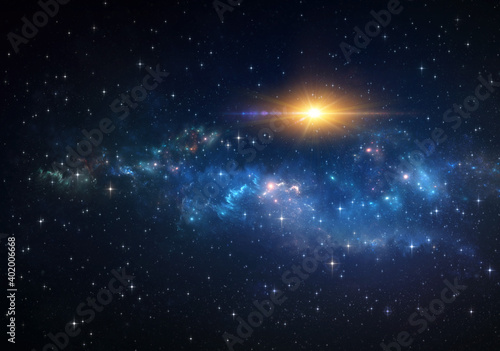 Billede på lærred Galaxy, nebula, sun and stars constellations in Universe
