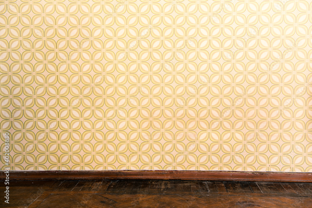 custom made wallpaper toronto digitalVintage room, empty retro apartment with old fashioned wallpaper and weathered wooden parquet floor, toned