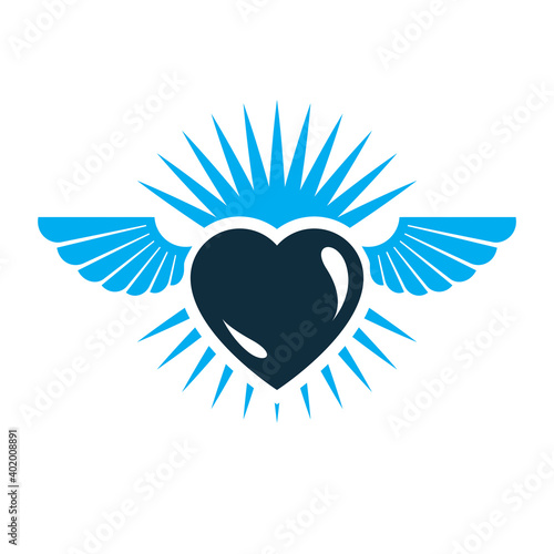 Heart vector graphic illustration  love and freedom metaphor symbol. Guardian angel vector abstract emblem.