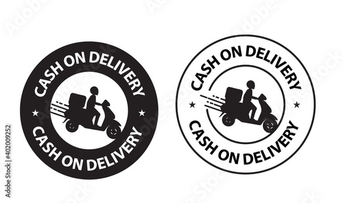 e-commerce online shopping abstract, cash on delivery stamp with delivery man vector
