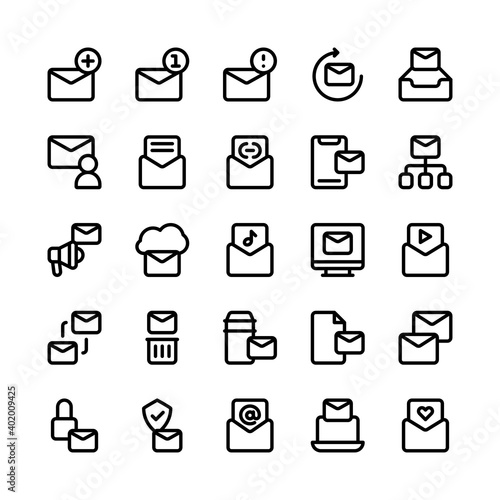 Set of E-mail mail Email Mailbox outline style icon - vector