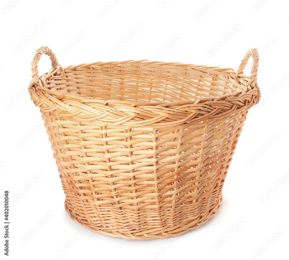 Wicker basket with handles isolated on white Wicker basket with handles isolated on white