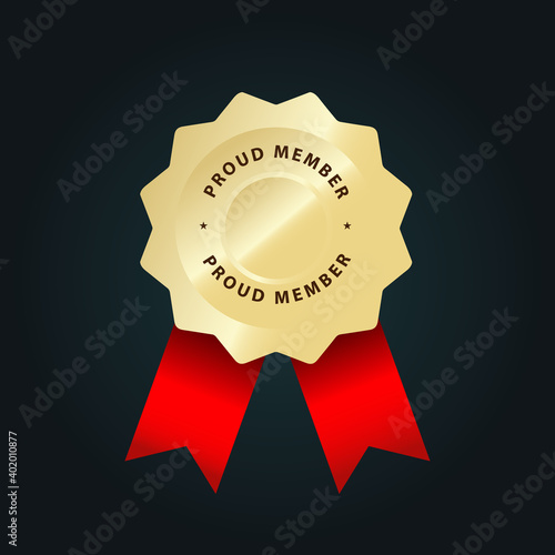 proud member golden vector icon with red ribbon