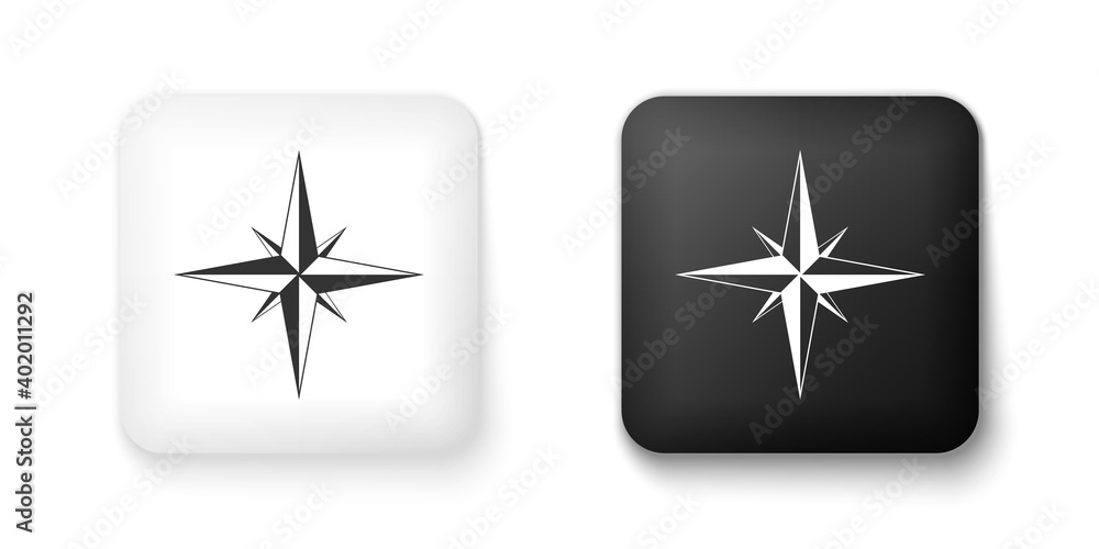 Black and white Wind rose icon isolated on white background. Compass icon for travel. Navigation design. Square button. Vector. Black and white Wind rose icon isolated on white background. Compass icon for travel. Navigation design. Square button. Vector.