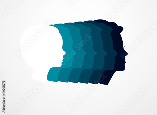 Girl maturation age years concept, adulthood idea, the time of life, periods and cycle of life, growing old, from infancy to maturity. Vector simple classic icon or logo design.