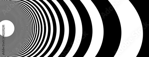 Op art distorted perspective black and white lines in 3D motion abstract vector background, optical illusion insane linear pattern, artistic psychedelic illustration.