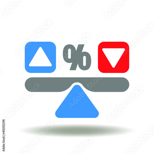 Seesaw with percent sign balance index up and down vector icon. VAT Value Added Tax Symbol. MWST Illustration.