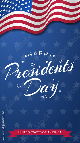 Presidents day background. Banner on top of American flag. Vector illustration.