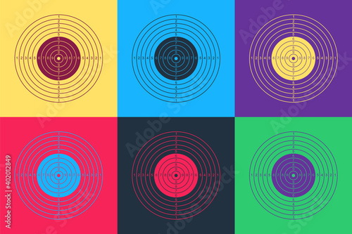 Pop art Target sport for shooting competition icon isolated on color background. Clean target with numbers for shooting range or pistol shooting. Vector.