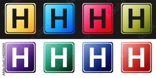 Set Hospital sign icon isolated on black and white background. Vector.