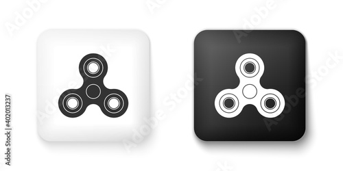 Black and white Fidget spinner icon isolated on white background. Stress relieving toy. Trendy hand spinner. Square button. Vector.