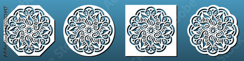 Laser cut coasters, set of stencils for cnc cutting. Mandala  geometric ornament with Chinese elements. For diy craft, paper art, home decor. Vector illustration
