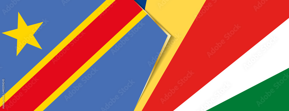 Democratic Republic of the Congo and Seychelles flags, two vector flags. Democratic Republic of the Congo and Seychelles flags, two vector flags.