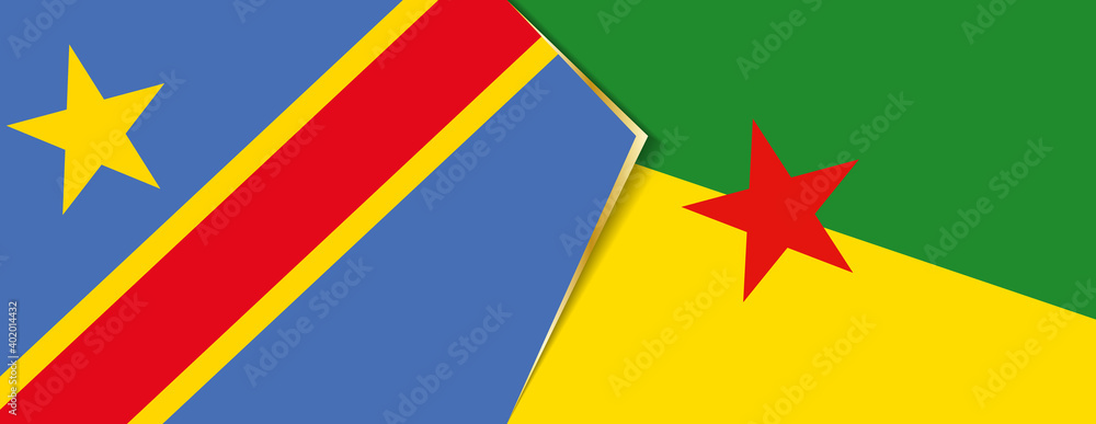 Democratic Republic of the Congo and French Guiana flags, two vector flags. Democratic Republic of the Congo and French Guiana flags, two vector flags.
