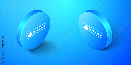 Isometric Consumer or customer product rating icon isolated on blue background. Blue circle button. Vector.