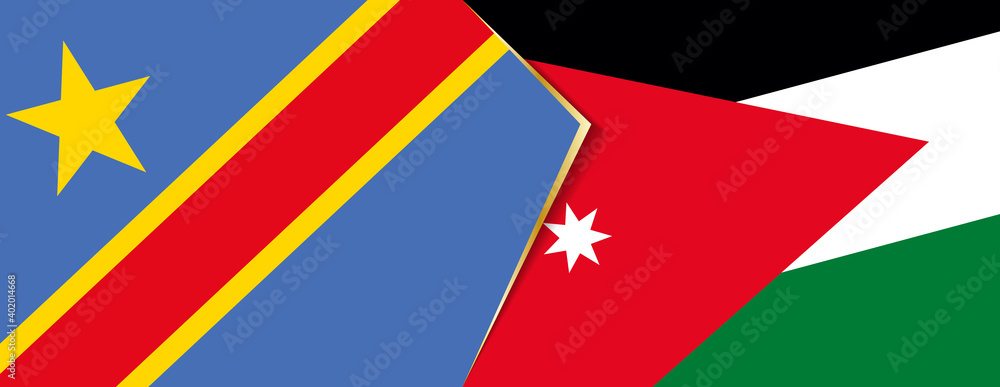 Democratic Republic of the Congo and Jordan flags, two vector flags. Democratic Republic of the Congo and Jordan flags, two vector flags.