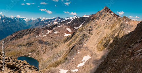 Fototapeta Naklejka Na Ścianę i Meble -  Beautiful alpine summer view at the famous Gaislachkogel summit, Soelden, Oetztal, Tyrol, Austria