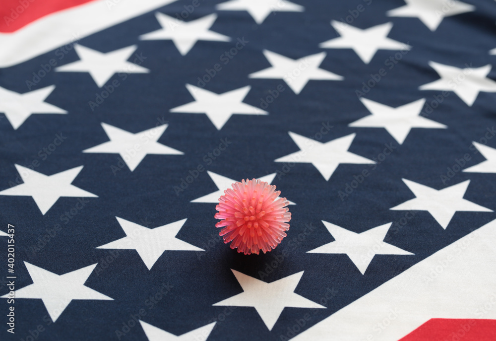 National pandemic crisis. Coronavirus Covid-19 concept and Flag. Soft selective focus