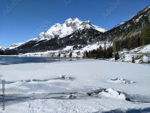 frozen lake and surrounding panorama