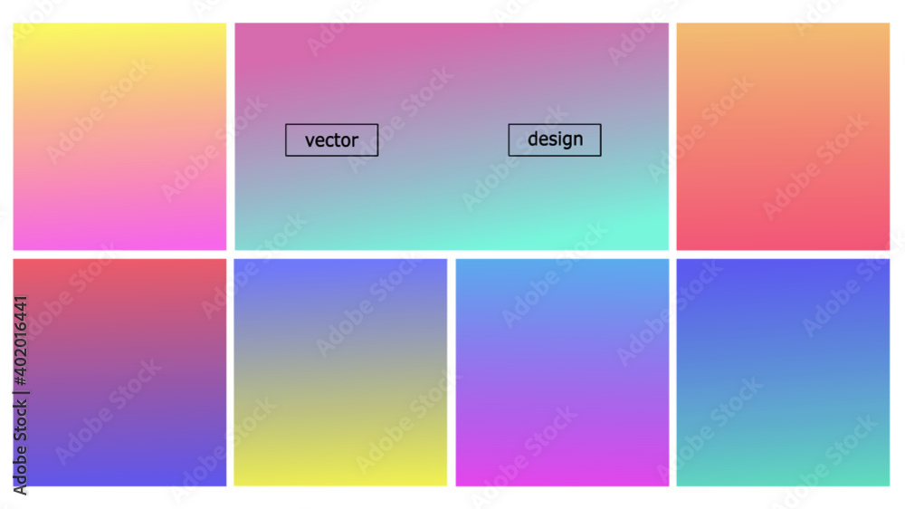 Colorful gradient abstract vector design set. Smooth colors texture, dynamic soft colored backgrounds. Empty double-color simple design vector