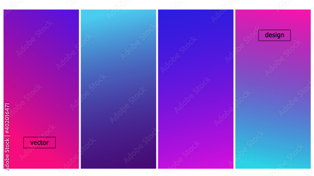 Gradient background set. Violet purple blue azure turquoise bright empty poster. Abstract color blend vector