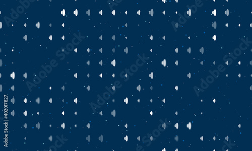 Seamless background pattern of evenly spaced white speaker symbols of different sizes and opacity. Vector illustration on dark blue background with stars