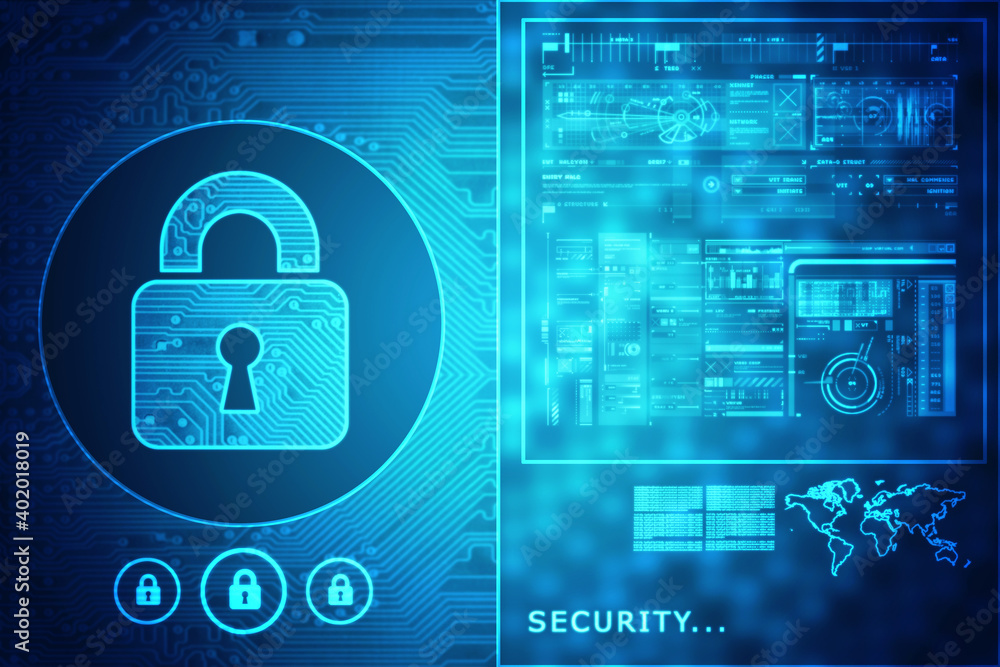 2D illustration safety concept closed padlock on Digital screen 2D illustration safety concept closed padlock on Digital screen