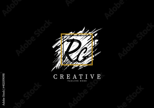 Initial Letter RG Splash Grange Logo Design, Texture Brush with a square grid.