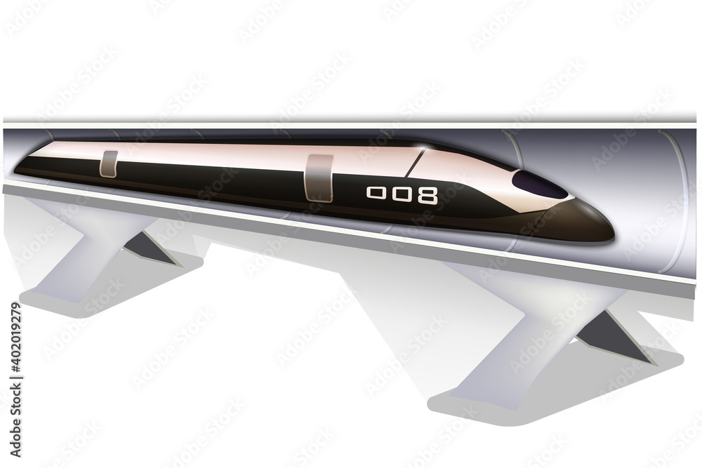Futuristic train. Transport of the future. Realistic. Futuristic technology. Flying train above ground.Race. White background. Isolated. Futuristic train. Transport of the future. Realistic. Futuristic technology. Flying train above ground.Race. White background. Isolated.