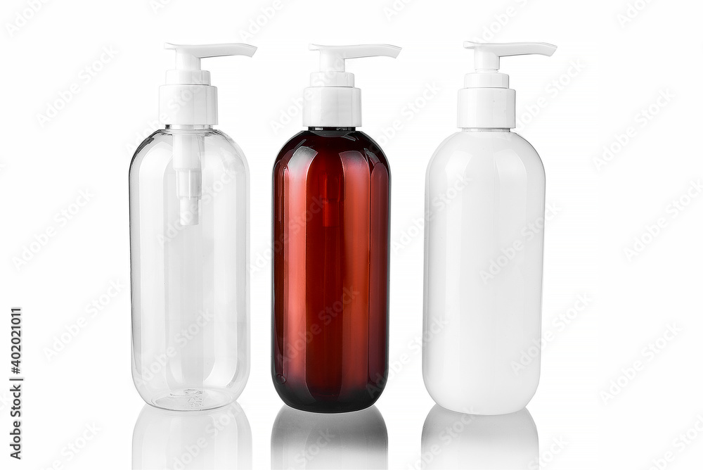 Bottles of cosmetics on a white background isolated Bottles of cosmetics on a white background isolated