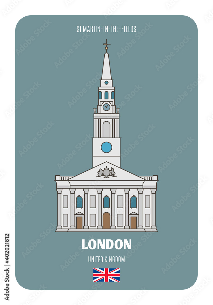 St Martin-in-the-Fields in London, UK. Architectural symbols of European cities